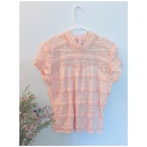 Guess Pink Lace Top with semi-turtle neck